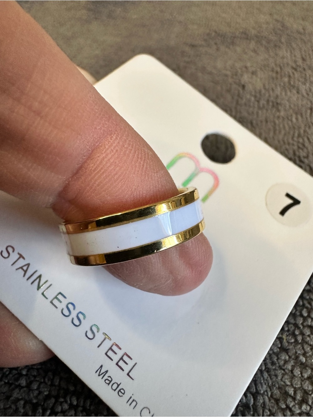 Unk White and Gold Stainless Steel Enamel Band Ring - Women Jewelry